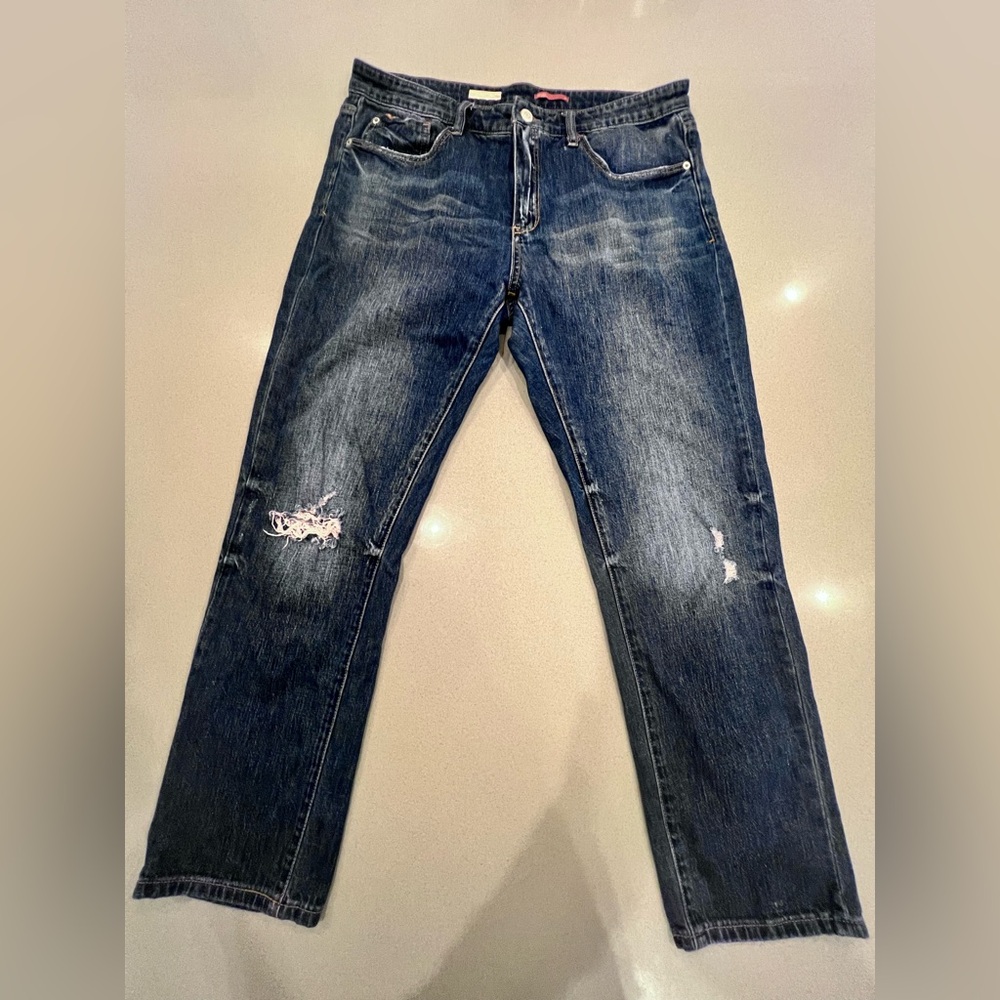 Pilcro Distressed Slim Lightweight Boyfriend Crop Dark Rinse Jeans Sz 31